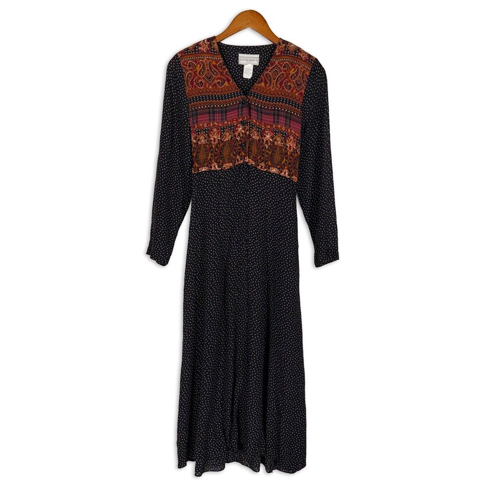 Vintage 90s Maxi Dress Size 4 Boho Paisley Floral Grunge E.D. Michaels Petite